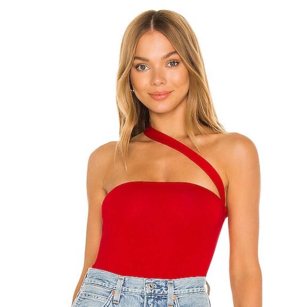 superdown Red One-Shoulder Bodysuit